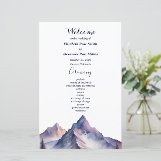Sneeuw bedekt bergen huwelijksprogramma (Staand voorkant)