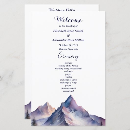 Sneeuw bedekt bergen huwelijksprogramma (Voorkant / Achterkant)