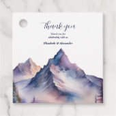 Sneeuw bedekt bergen landschap bruiloft bedankjes labels (Voorkant)