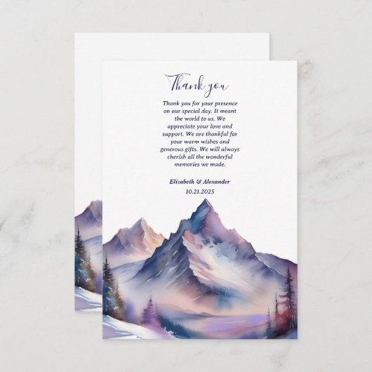 Sneeuw bedekt bergen landschap bruiloft bedankkaart (Voorkant / Achterkant)