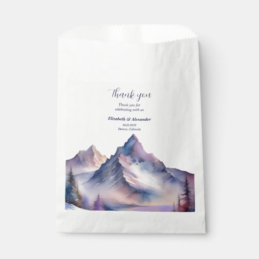 Sneeuw bedekt bergen landschap bruiloft bedankzakje (Voorkant)