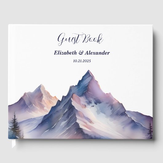 Sneeuw bedekt bergen landschap bruiloft gastenboek (Voorkant)