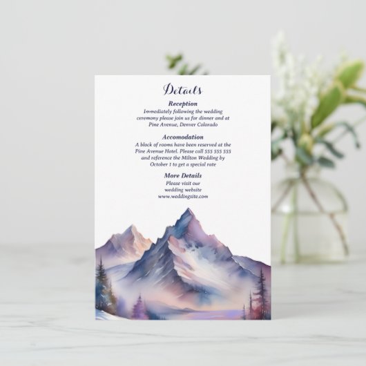 Sneeuw bedekt bergen landschap bruiloft informatiekaartje (Staand voorkant)