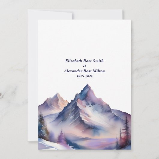 Sneeuw bedekt bergen landschap bruiloft kaart (Achterkant)