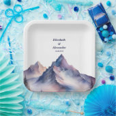 Sneeuw bedekt bergen landschap bruiloft papieren bordje (Feest)