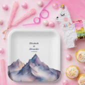 Sneeuw bedekt bergen landschap bruiloft papieren bordje (Feest)