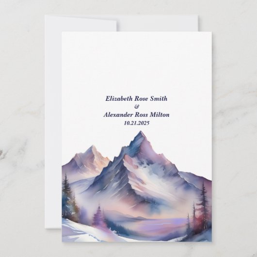 Sneeuw bedekt bergen landschap bruiloft save the date (Achterkant)