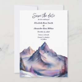 Sneeuw bedekt bergen landschap bruiloft save the date