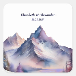 Sneeuw bedekt bergen landschap bruiloft vierkante sticker
