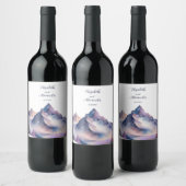 Sneeuw bedekt bergen landschap bruiloft wijn etiket (Flessen)