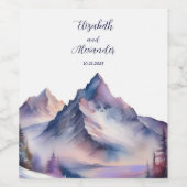 Sneeuw bedekt bergen landschap bruiloft wijn etiket (Enkel label)