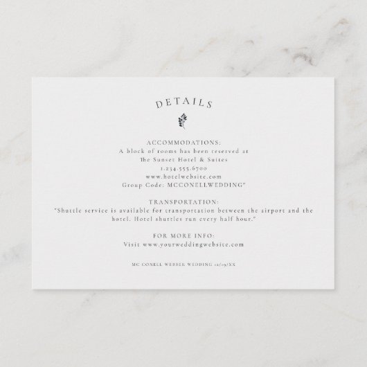 Sneeuw bedekt bloem bruiloft details kaart (Achterkant)