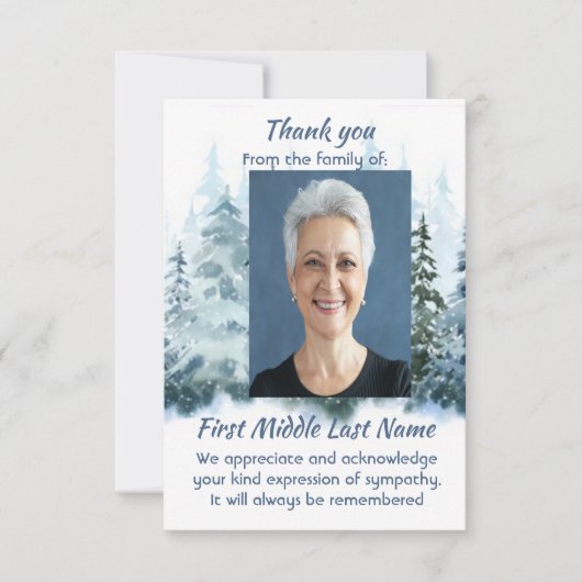 Sneeuw bedekt bos herdenking Aangepast bedankt (Voorkant)