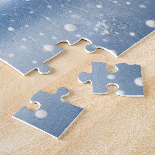 Sneeuw bedekt bos met pinguïns en rendieren legpuzzel (Zijkant)