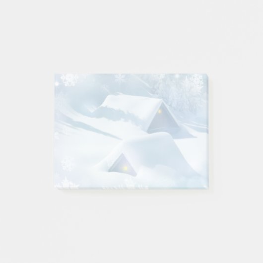 Sneeuw bedekt dak in een bos post-it® notes (Voorkant)