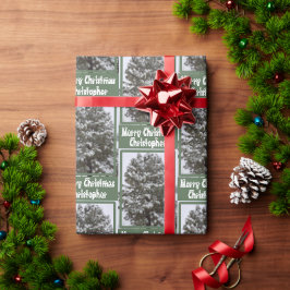 Sneeuw Bedekt Evergreen Tree Foto Wensnaam Cadeaupapier