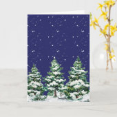 Sneeuw bedekt groenblijvende bomen met vallende sn kaart (Gele Bloem)