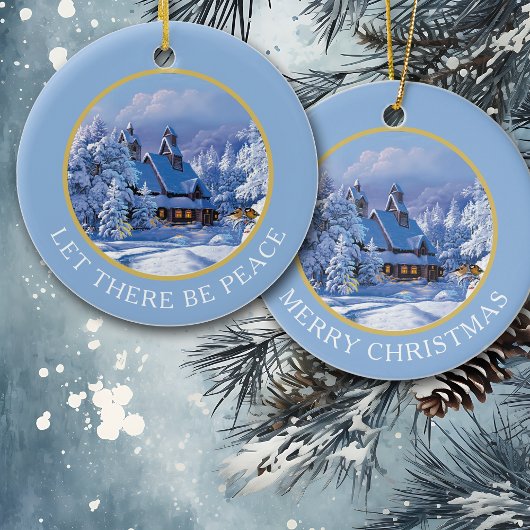 sneeuw bedekt huis en bomen keramisch ornament