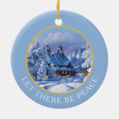 sneeuw bedekt huis en bomen keramisch ornament (Achterkant)