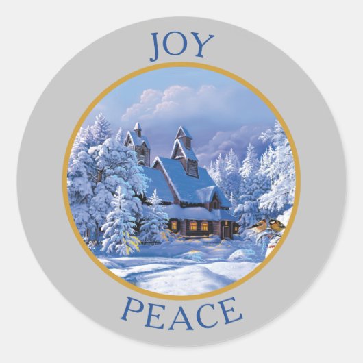  sneeuw bedekt huis en kerstmis met bomen ronde sticker (Voorkant)