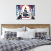 Sneeuw bedekt kerstboom met katten canvas afdruk (Insitu (Slaapkamer))