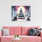 Sneeuw bedekt kerstboom met katten canvas afdruk (Insitu (Woonkamer))