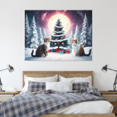 Sneeuw bedekt kerstboom met katten canvas afdruk (Insitu (Slaapkamer))