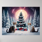 Sneeuw bedekt kerstboom met katten poster (Voorkant)