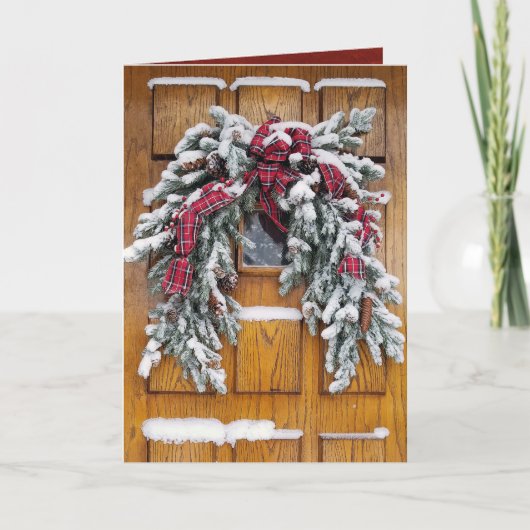 sneeuw bedekt met kerstboomhoest feestdagen kaart (Voorkant)