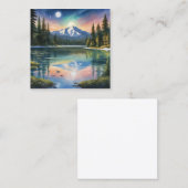 Sneeuw bedekte bergen en een helder meer. vierkante visitekaartje (Voorkant / Achterkant)