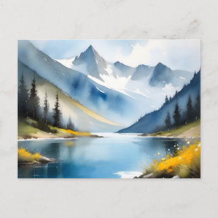 Sneeuw bedekte bergen en een meer briefkaart