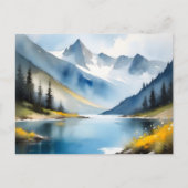 Sneeuw bedekte bergen en een meer briefkaart (Voorkant)