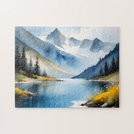 Sneeuw bedekte bergen en een meer legpuzzel (Horizontaal)
