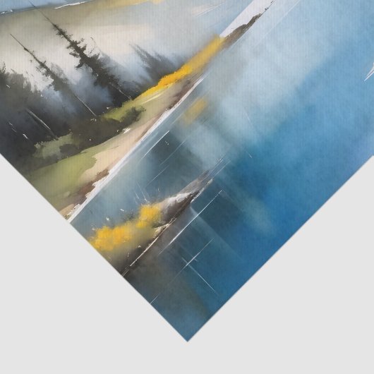 Sneeuw bedekte bergen en een meer tissuepapier (Detail)