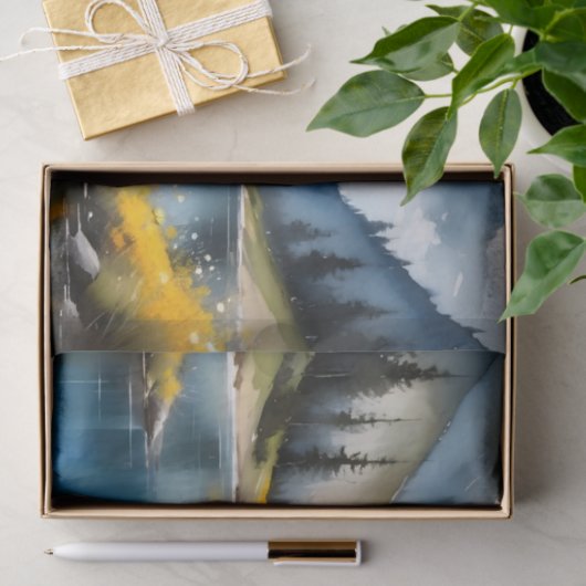 Sneeuw bedekte bergen en een meer tissuepapier (Geschenk)