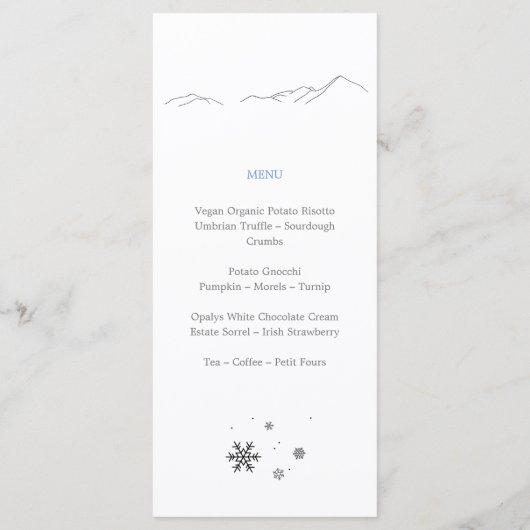 Sneeuw Bedekte Bergtoppen Skis Zachte Sneeuwvlokke Menu (Achterkant)