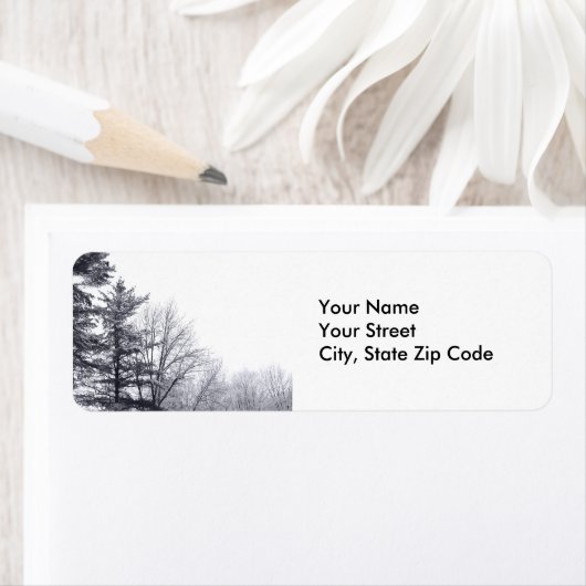 Sneeuw bedekte bomen: horizontaal adreslabel etiket (Insitu)