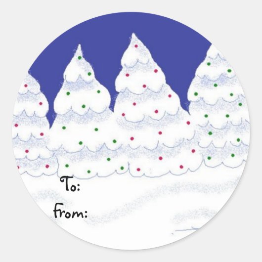 Sneeuw bedekte bomen ronde sticker (Voorkant)