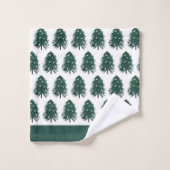 Sneeuw bedekte dennenbomen Kerstmis Familie Monogr Bad Handdoek (Wasdoekje)