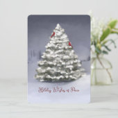 Sneeuw bedekte dennenboom twee kardinalen kerst (Staand voorkant)