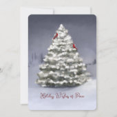 Sneeuw bedekte dennenboom twee kardinalen kerst (Voorkant)