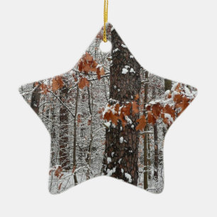 Sneeuw bedekte eikenbomen Winter natuur fotografie Keramisch Ornament