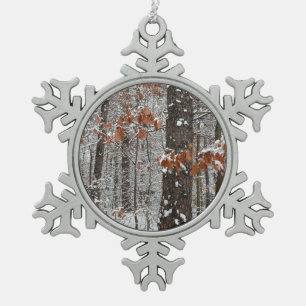 Sneeuw bedekte eikenbomen Winter natuur fotografie Tin Sneeuwvlok Ornament