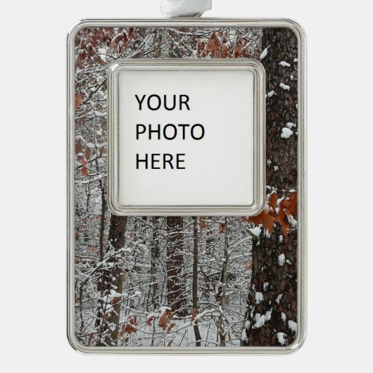 sneeuw bedekte eikenbomen WinterNatuur fotografie Verzilverd Omlijst Ornament (Voorkant)