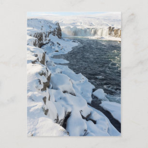 Sneeuw bedekte Godafoss-waterval Briefkaart