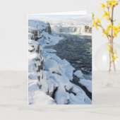 Sneeuw bedekte Godafoss-waterval Kaart (Gele Bloem)
