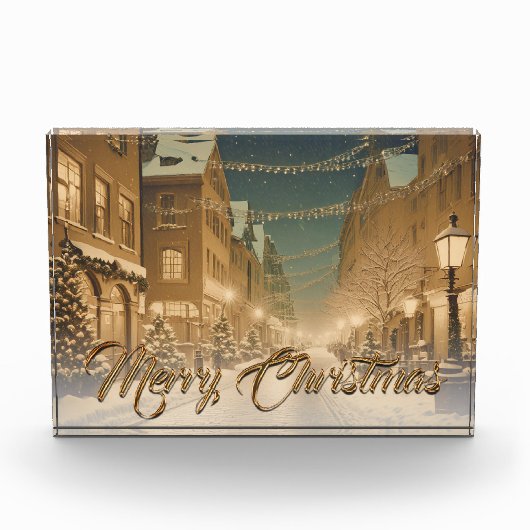 Sneeuw-bedekte Kerstmisstraten in een Binnenstad Fotoblokken (Voorkant)