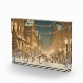 Sneeuw-bedekte Kerstmisstraten in een Binnenstad Fotoblokken (Rechts)