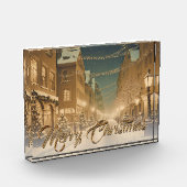 Sneeuw-bedekte Kerstmisstraten in een Binnenstad Fotoblokken (Links)