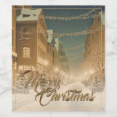 Sneeuw-bedekte Kerstmisstraten in een Binnenstad Wijn Etiket (Enkel label)